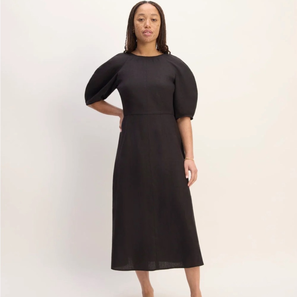 Everlane linen short sleeve scoop midi dress size 8